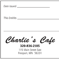 Gift Certificate thumbnail for Charlies Cafe